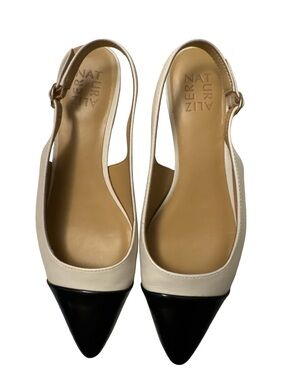 Naturalizer Two-Tone Pointed Slingback Mules in Cream and Black